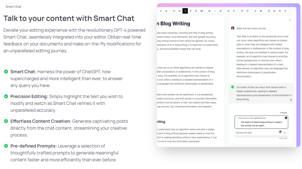 Moonbeam AI writing assistant chat