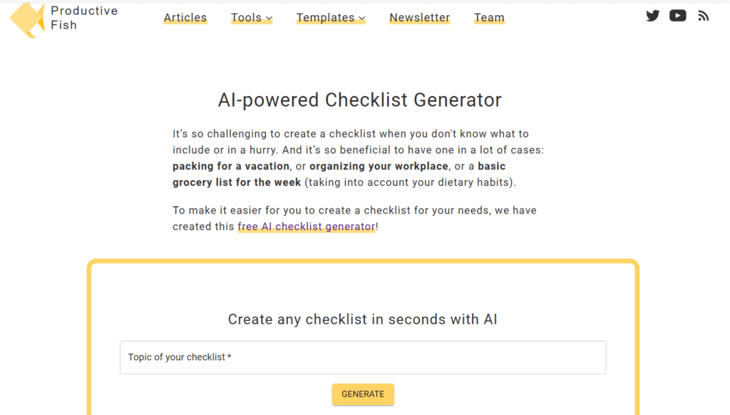 Productive Fish Checklist Generator