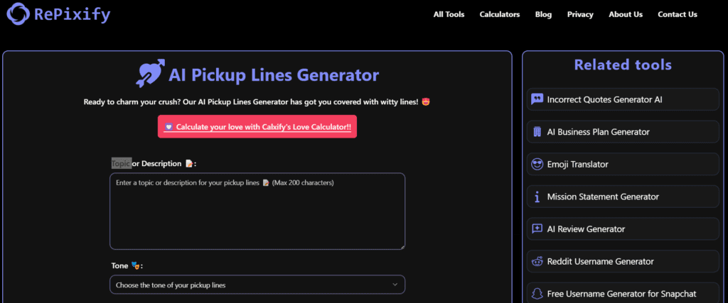Repixify AI Free Pickuplines Generator 