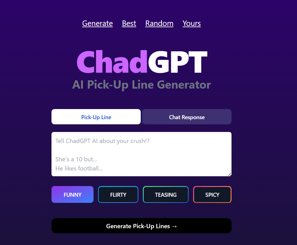 ChadGPT 9 best AI Pickup lines generator 